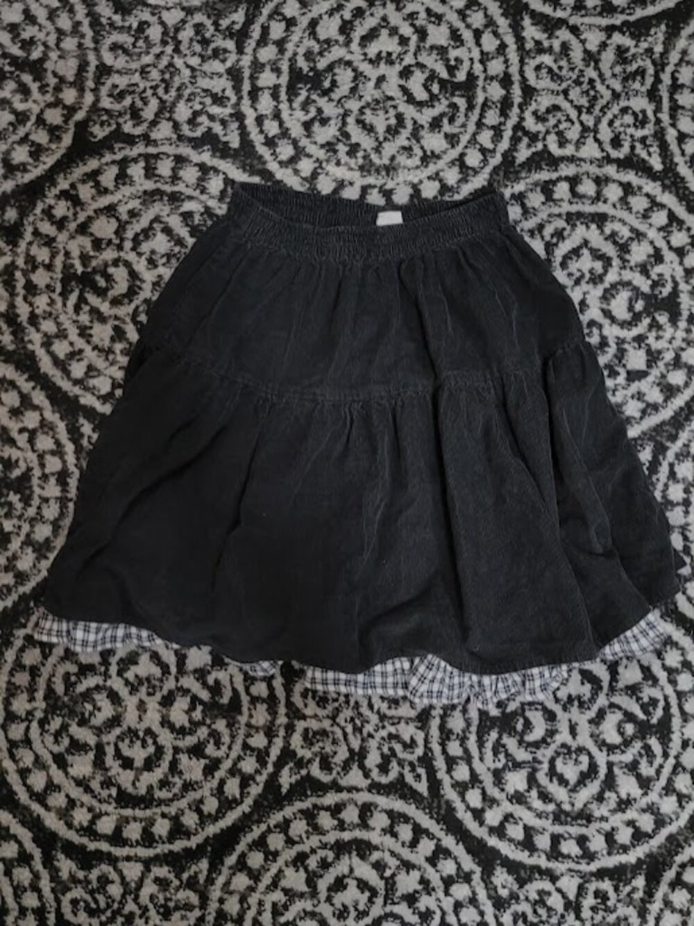 Poofy Tiered  Black Skirt with Gingham Pattern